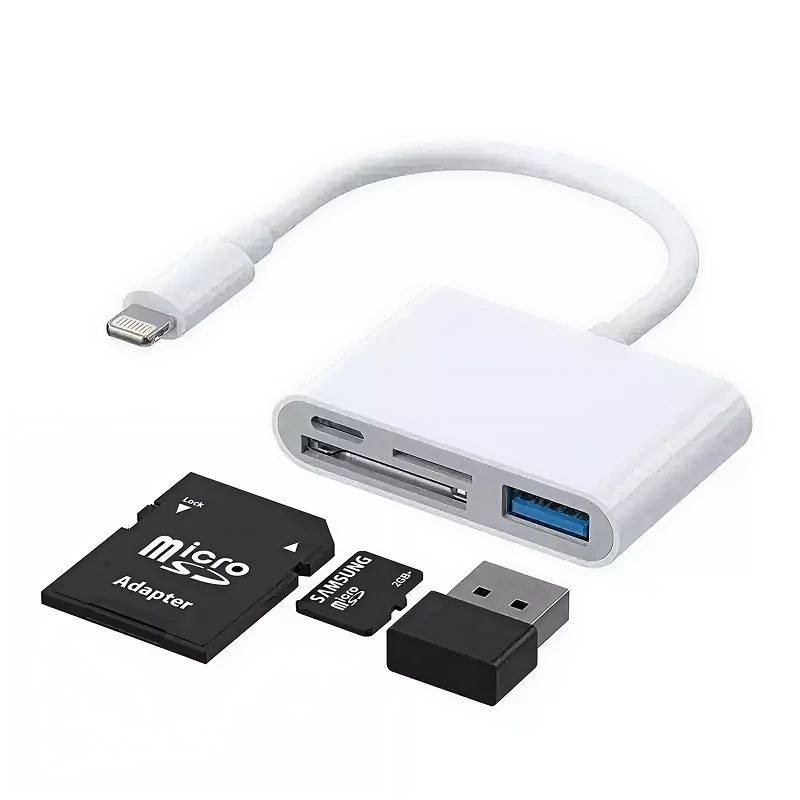 Adaptador Multifuncional Lightning a Lector SD y TF/Puerto USB OTG/USB Tipo-C/Lightning
