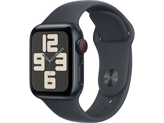 Apple Watch SE (2024) GPS + Cellular 44 mm Caja de aluminio Medianoche Vidrio delantero Ion-X Correa deportiva Medianoche Talla M/L