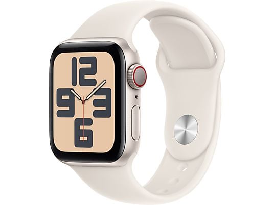 Apple Watch SE (2024) GPS + Cellular 40 mm Caja de aluminio Blanco estrella Vidrio delantero Ion-X Correa deportiva Blanco estrella Talla S/M