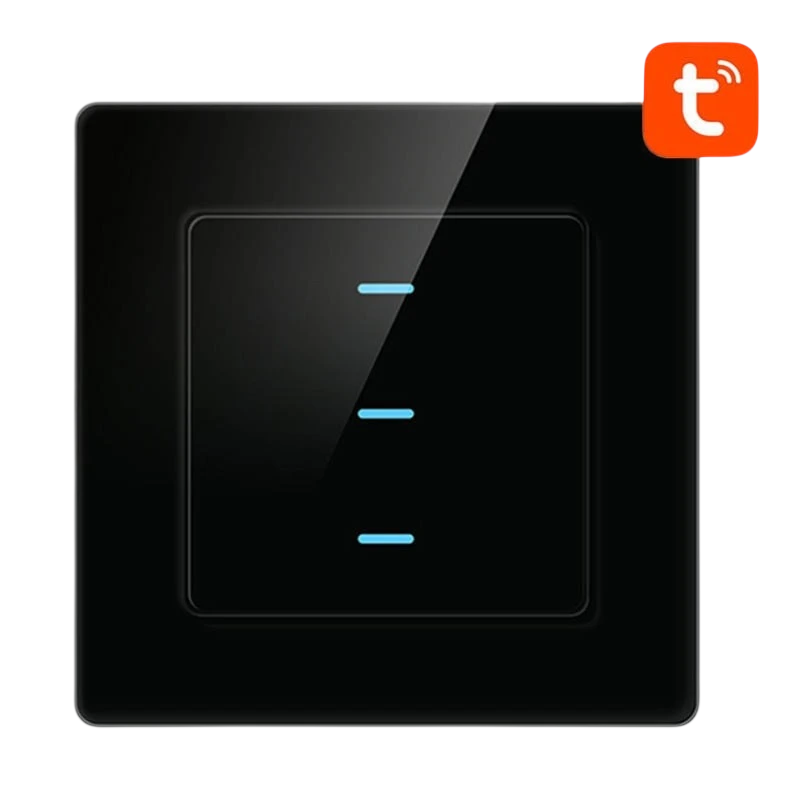Avatto N-TS10-B3 3 Botones WiFi Negro Interruptor Táctil Inteligente