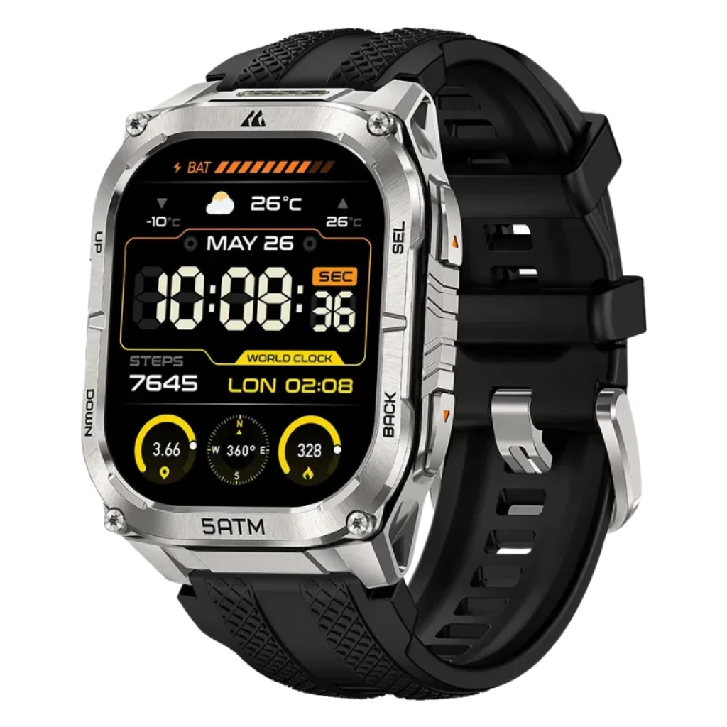Kospet Tank M4C Plata con correa negra Pantalla AMOLED 1,96 Pulgadas Walkie Talkie Reloj Inteligente
