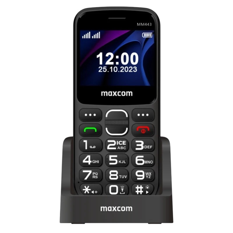 Maxcom MM443 2.34' 4G Botones Grandes Botón SOS Base de carga Negro