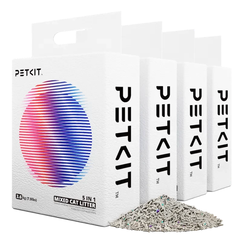 PETKIT Arena Mixta para Gatos 5 en 1 Enjuagable Sin Olores con Carbón Activado Ultra Absorbente y de Secado Rápido (Pack x4)