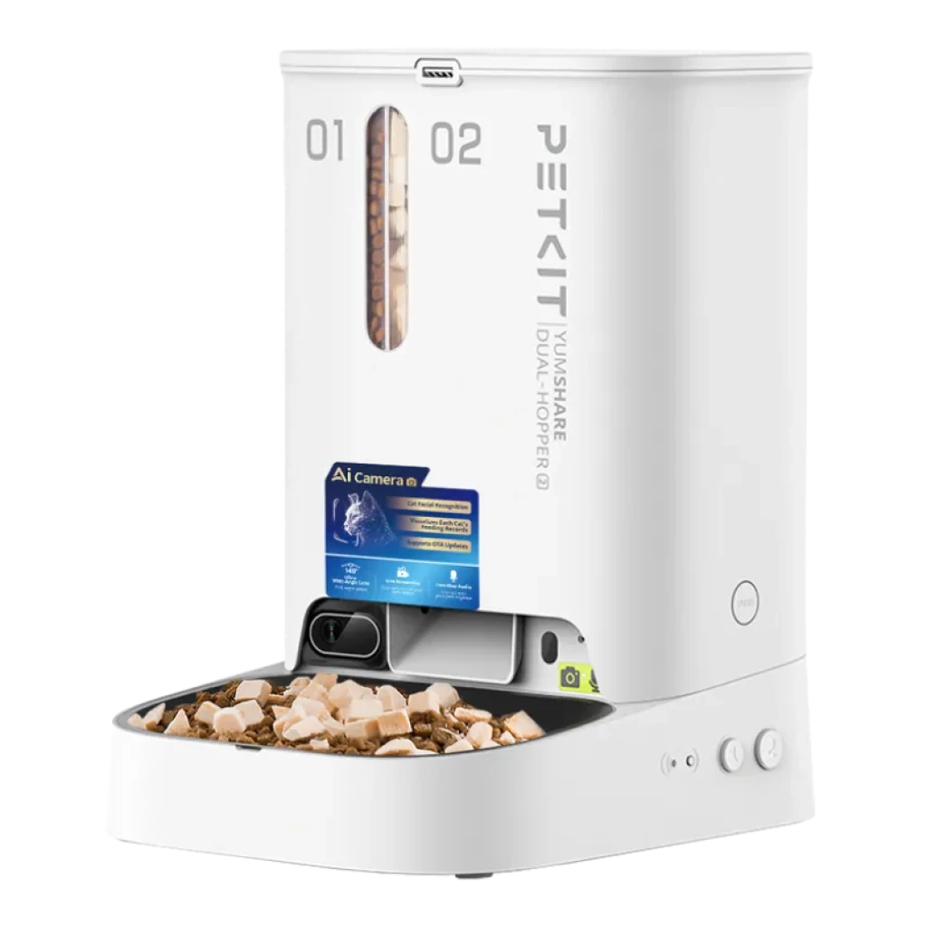 PETKIT Yumshare Dual-Hopper 2 con cámara y micrófono Audio Bidireccional Comedero inteligente para mascotas
