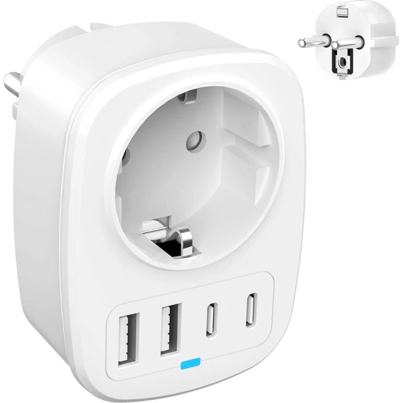 Adaptador de enchufe 1x Tipo F 2x USB-A 2x USB-C