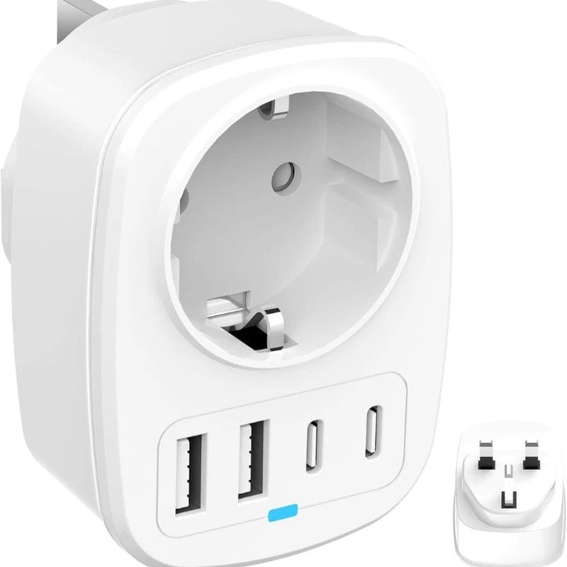 Adaptador de viaje UK a EU 2x USB 2x USB-C