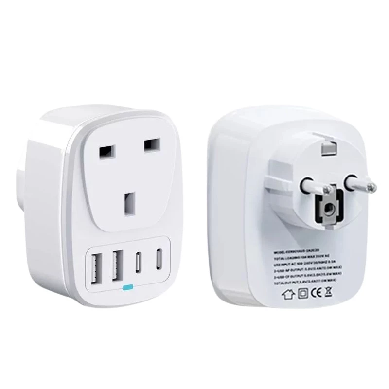 Adaptador de viaje EU a UK 2x USB 2x USB-C