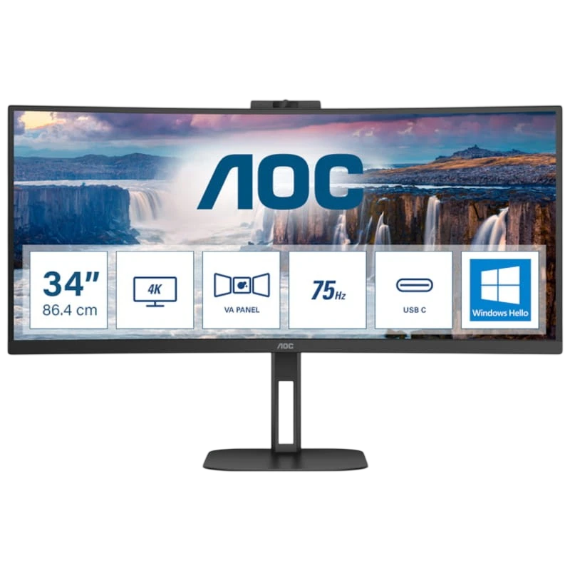 AOC V5 CU34V5CW 34 WQHD VA UltraWide Curvo 100 Hz FreeSync Webcam Negro