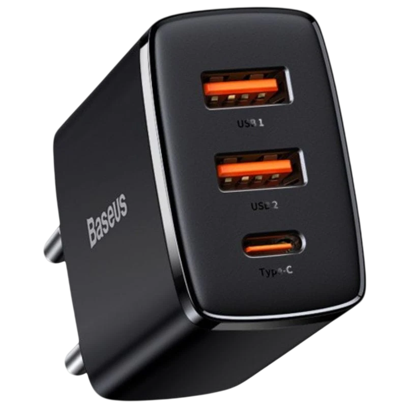 Baseus Compact Quick Charger 30W Negro Cargador de pared 2xUSB-A 1xUSB-C