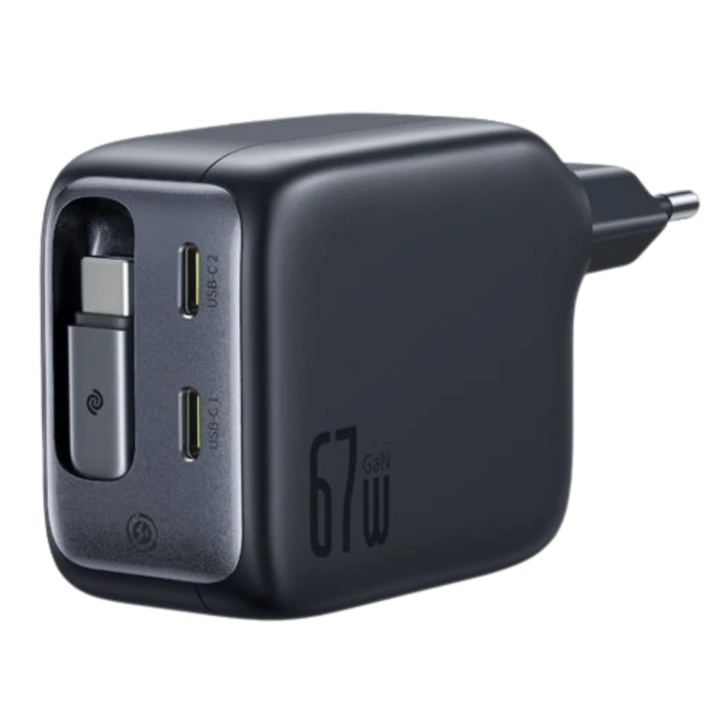 Baseus EnerCore CJ11 USB-C 67W- Cargador de pared con cable retráctil