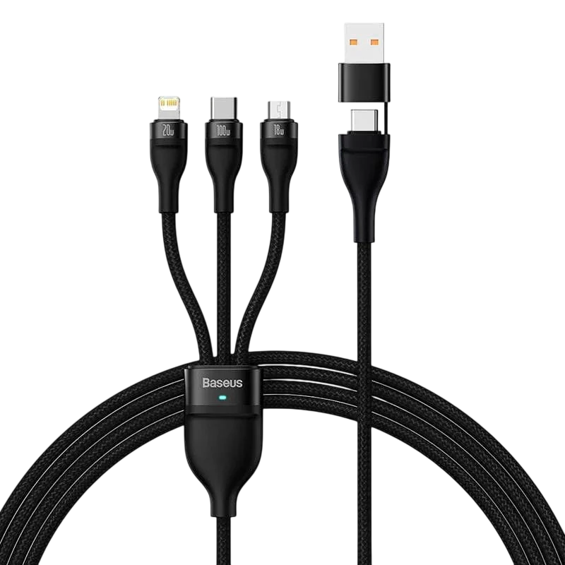 Baseus Flash Series 2 Negro Cable USB 3 en 1 USB-C/Lightning/Micro 1,2m