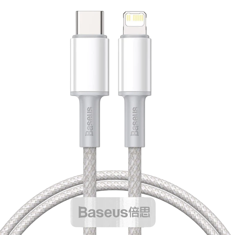 Baseus USB-C a Lightning PD 20W 2m Blanco Cable Trenzado de Alta Densidad
