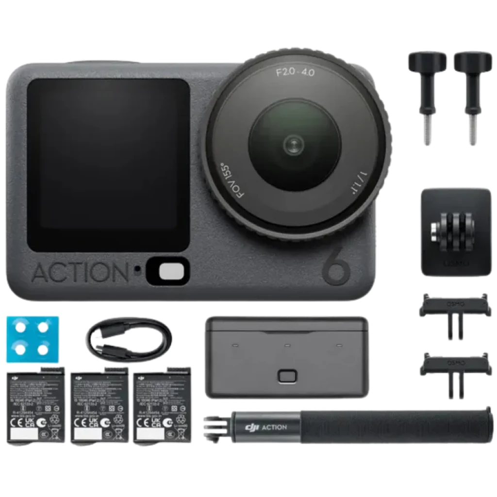 DJI Osmo Action 6 Adventure Combo Cámara de acción con sensor cuadrado 1/1.1' apertura variable f/2.0-f/4.0 y vídeo 4K/120fps