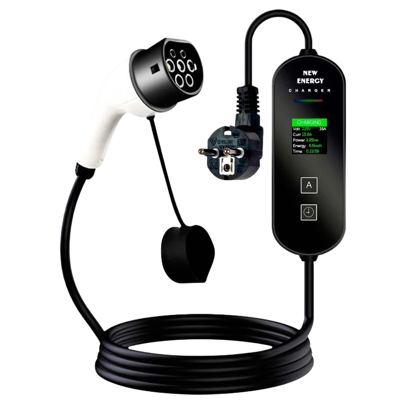 Cargador Coche Eléctrico Portátil 16A / 3.5KW / Enchufe Schuko / 5M / LCD EV Tipo 2