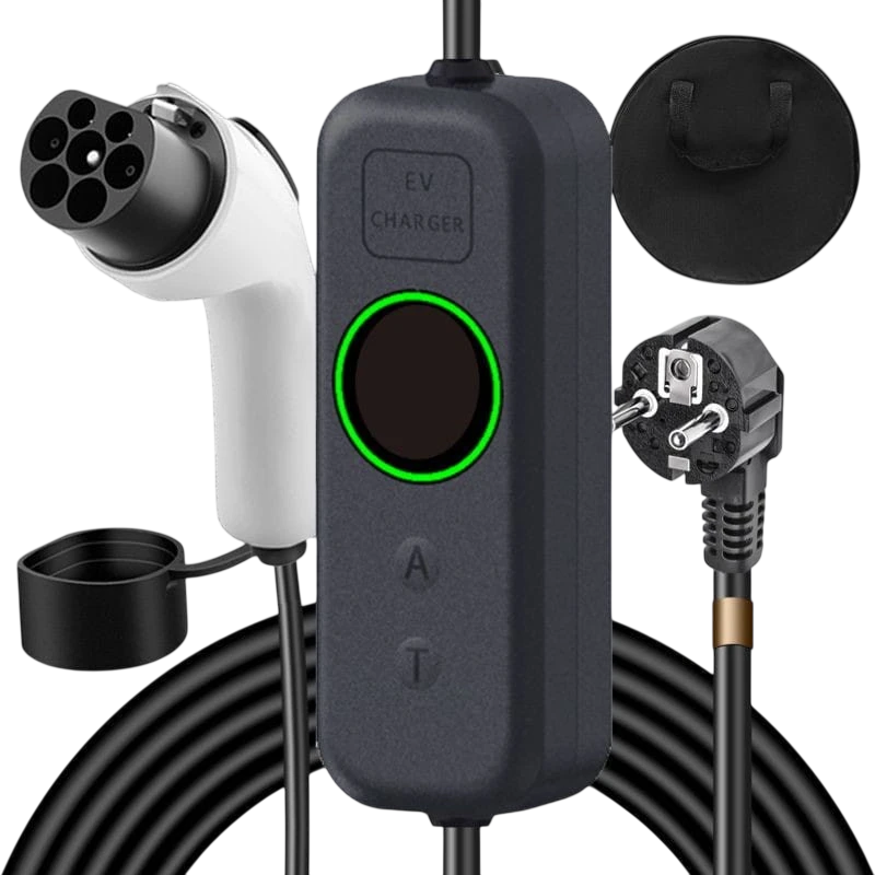 Cargador Coche Eléctrico Portátil 16A / 3.5KW / Enchufe Schuko / 10M EV GBT + Adaptador de EV GBT a EV Tipo 2