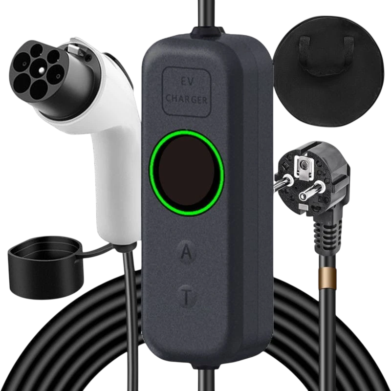 Cargador Coche Eléctrico Portátil 16A / 3.5KW / Enchufe Schuko / 5M EV GBT + Adaptador de EV GBT a EV Tipo 2