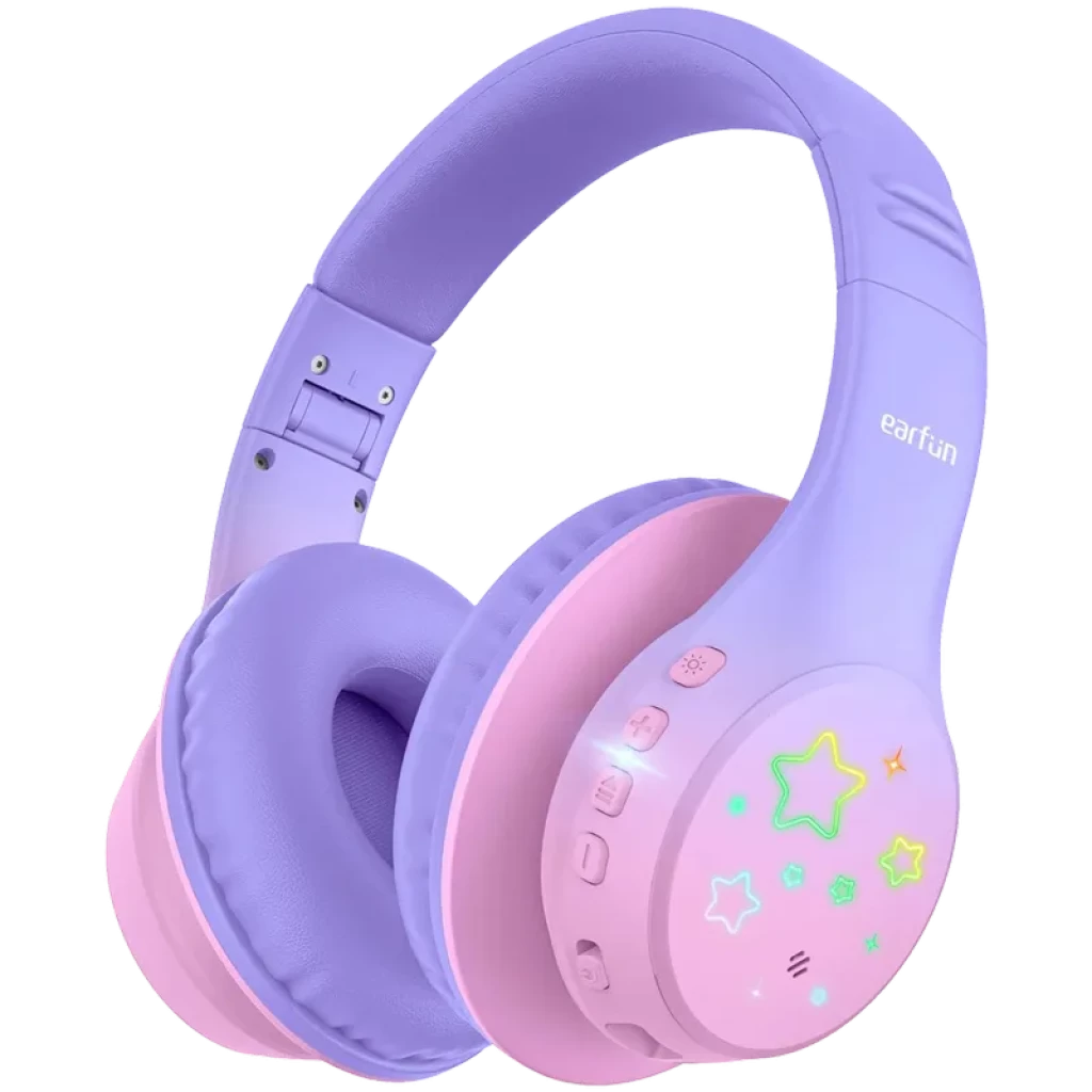 EarFun K4 RGB Bluetooth Violeta – Auriculares Infantiles con 90h de Autonomía y Limitación de Volumen
