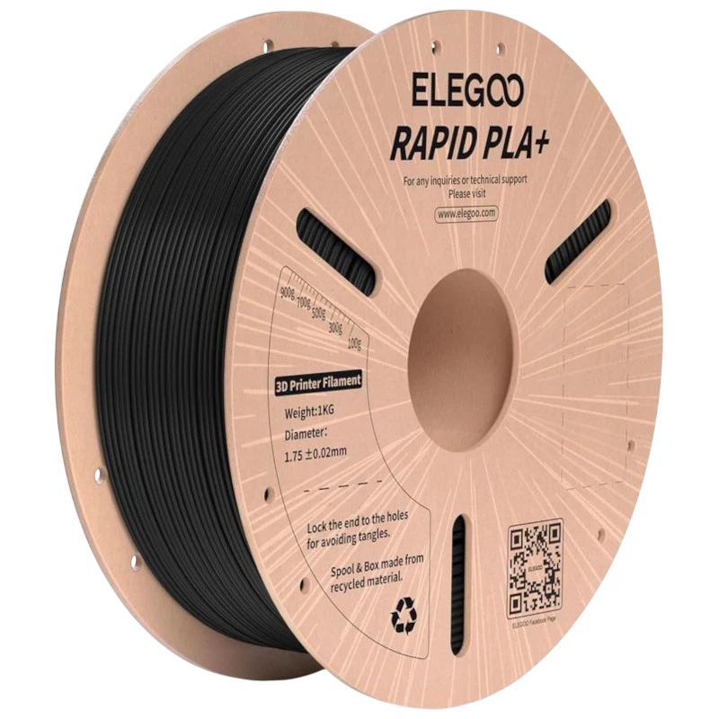 Filamento ELEGOO Rapid PLA + (PLUS) Negro 1.75mm Impresión de alta velocidad hasta 600mm/s Bobina de 1kg