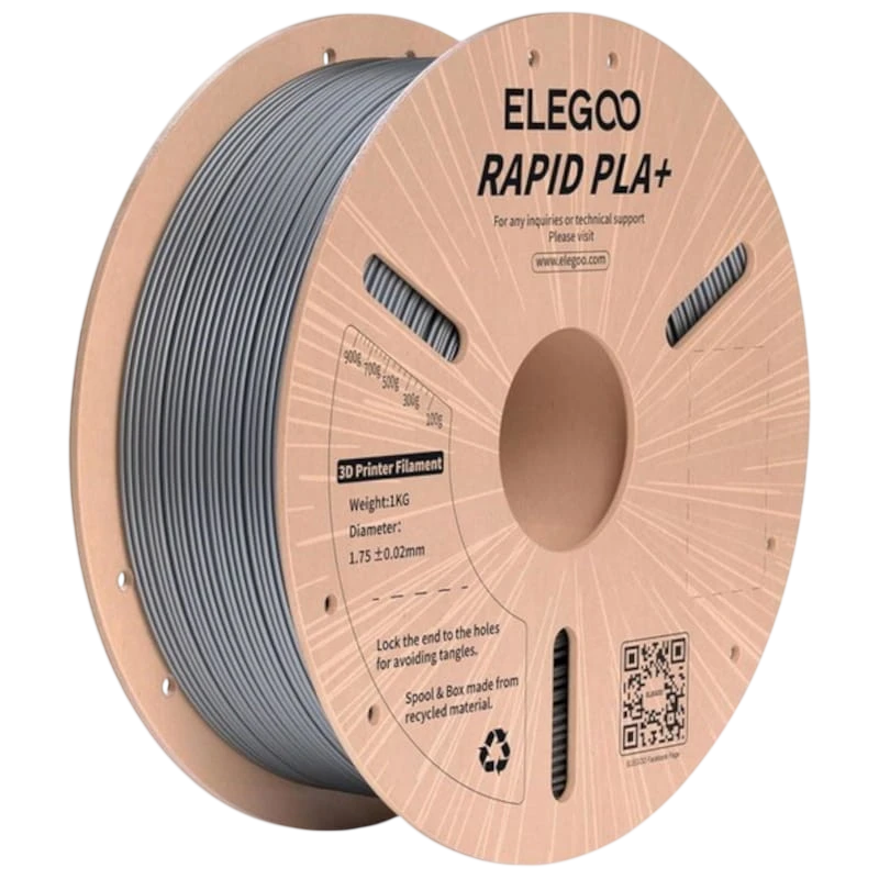 Filamento ELEGOO Rapid PLA + (PLUS) Plata 1.75mm Impresión de alta velocidad hasta 600mm/s Bobina de 1kg