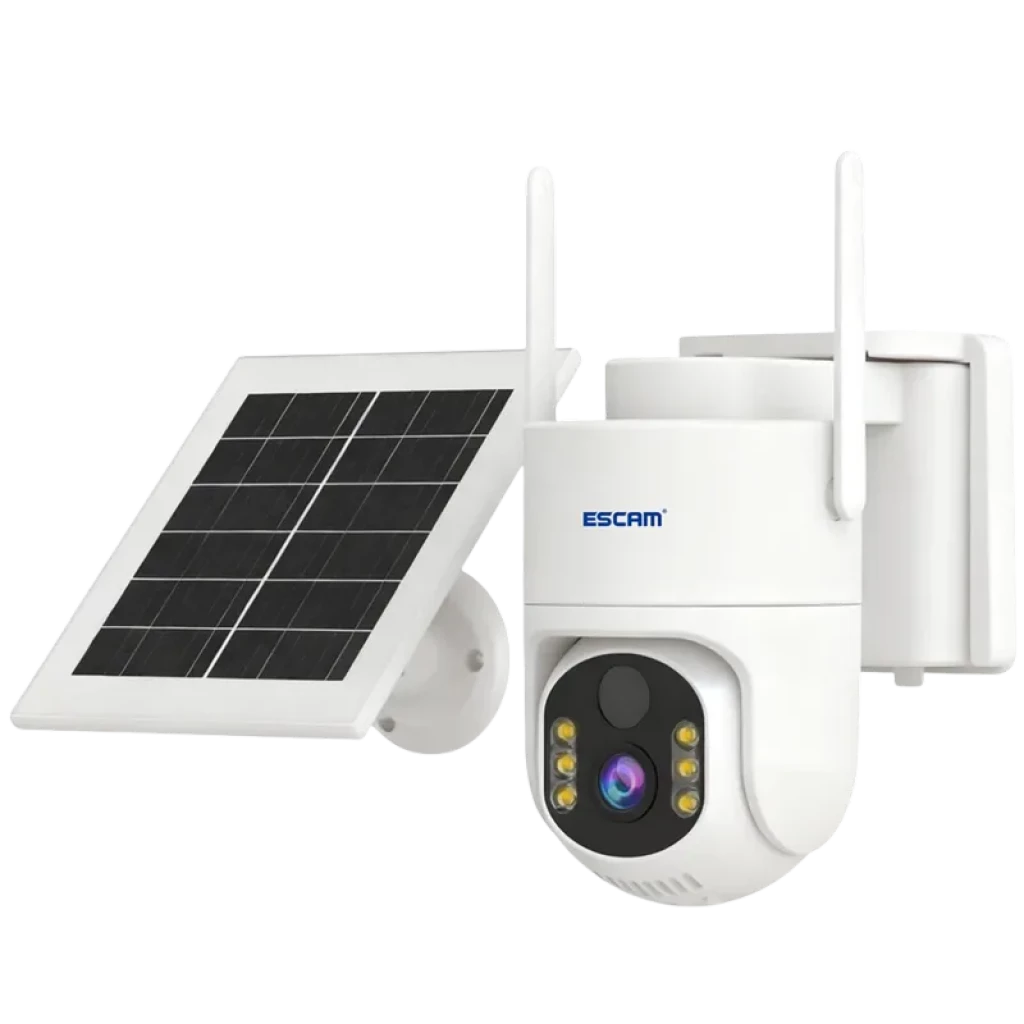 ESCAM QFS71 4G LTE con visión nocturna en color de 3 MP alarma PIR PTZ y audio bidireccional Cámara de seguridad con panel solar