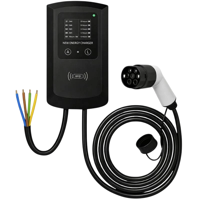 Cargador Coche Eléctrico con Estación de Carga 32A / 22KW / Sin enchufe (trifásica) / 5M / LCD EV Tipo 2