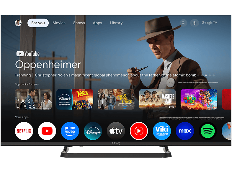 PEAQ PTV 40GF-5025C Full-HD Google TV Smart TV DVB-T2 HDR10 Dolby Audio Negro