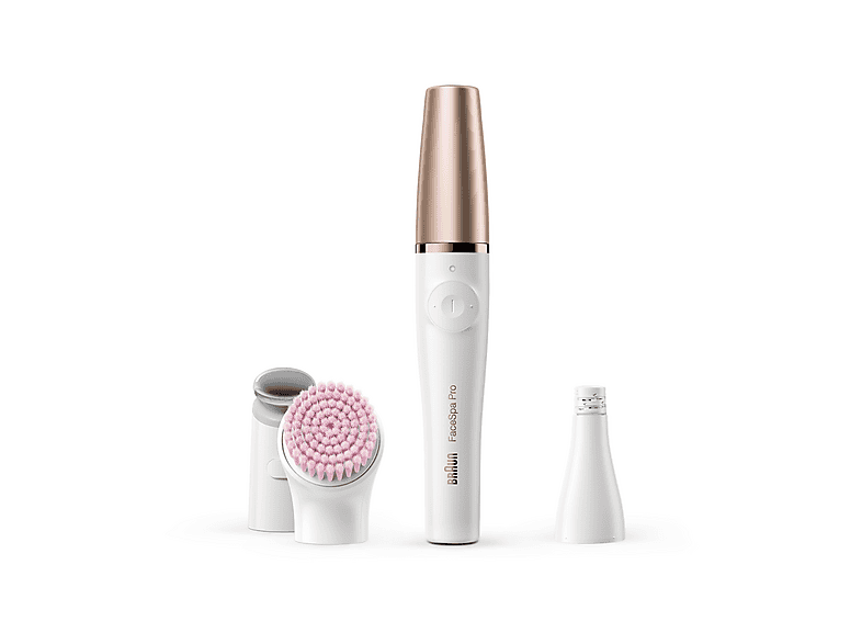 Braun FaceSpa Pro SE912 Depiladora facial Todo en 1 Con cepillo limpiador Cabezal de microvibraciones Blanco y bronce