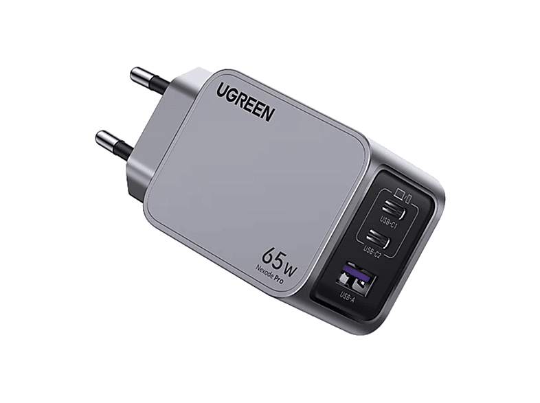 Ugreen Mini GaN Nexode Pro Universal Carga Rápida 65W 2x USB-c 1x USB-A Plata