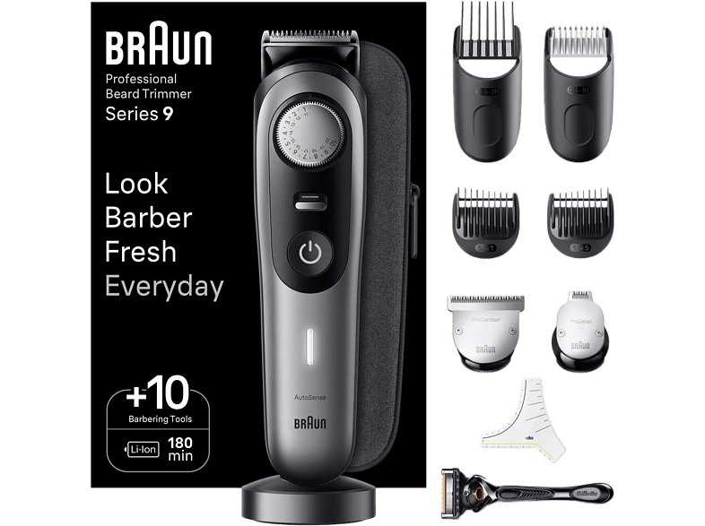 Braun Series 9 BT9420 Recortadora Profesional Barba Lámina ProBlade 8 Accesorios Wet&Dry 180 min autonomía