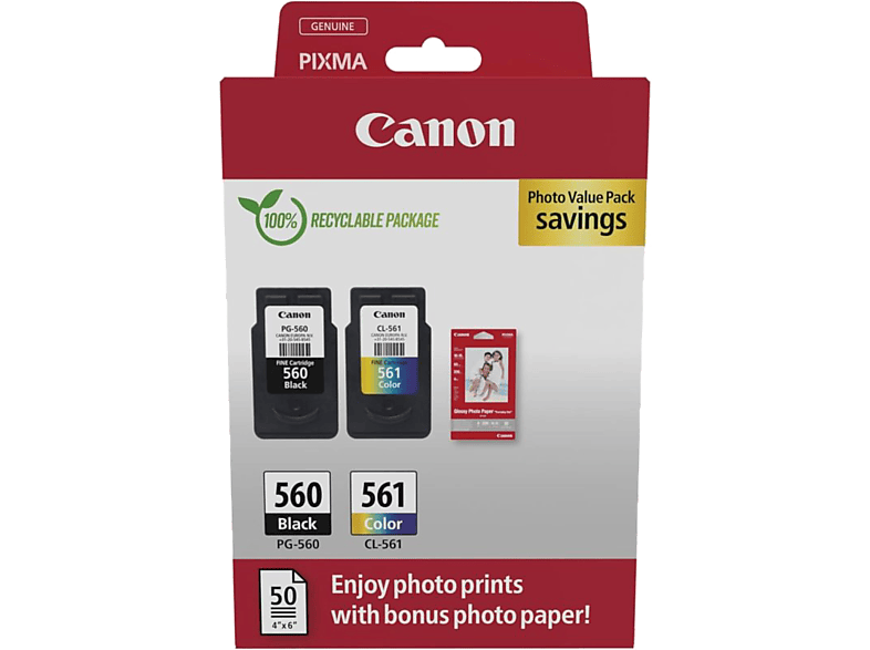 Canon PG-560/CL-561 7.5 ml y 8.3 ml 180 páginas Negro y Color (cian magenta amarillo)