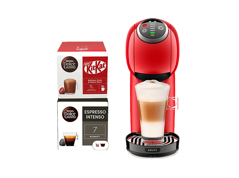 Krups Genio S Plus Compacta Alta presión 30 tipos de bebidas Función XL 2 packs de regalo Modo Eco 15 bar Roja