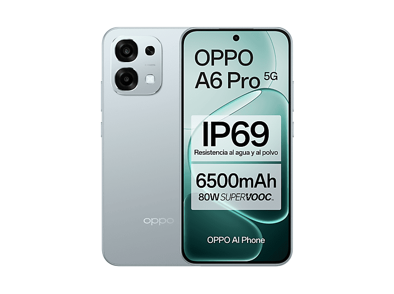 OPPO A6 Pro 5G Lunar Titanium 256GB 8GB RAM 6.57 AMOLED Mediatek Dimensity 6300 (6nm) 6.500mAh IP69 Pantalla AMOLED 120 Hz