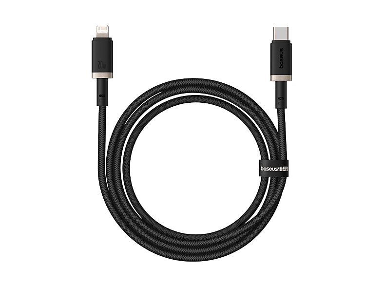 Baseus DURA Lightning a Tipo-C Carga rápida Cable trenzado ultrarresistente de 200 cm Universal 20W Dorado y Negro