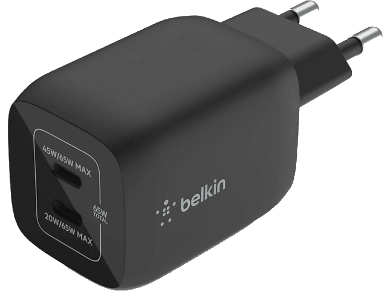 Belkin BoostCharge Pro WCH011vfBK Universal De pared USB-C® GaN doble con PPS de 65 W Negro