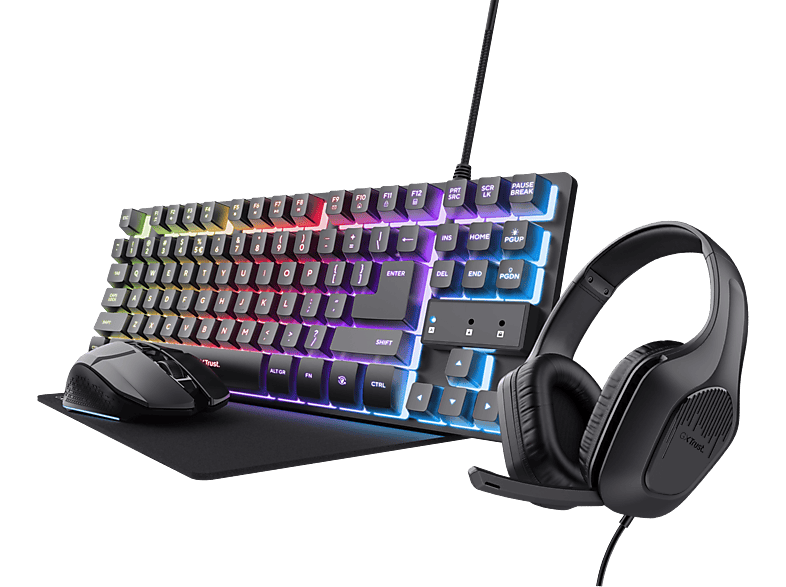 Trust GXT780 4-IN-1 Inclye Teclado Auriculares Ratón y Alfombrilla Negro