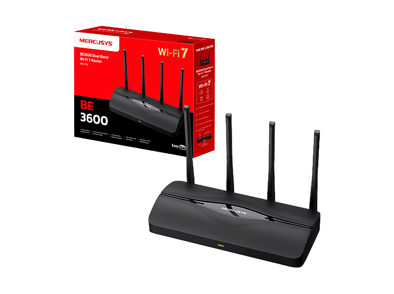 Mercusys MR27BE 3600 Mbps Router WiFi 7 AX3600 Doble Banda Puerto 2.5G Multi-Gigabit Tecnología MLO 4 Antenas Red Mesh Negro
