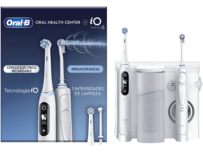 Oral-B Irrigador + Cepillo de dientes eléctrico iO6 5 modos de limpieza y presión de agua 4 chorros de agua Blanco