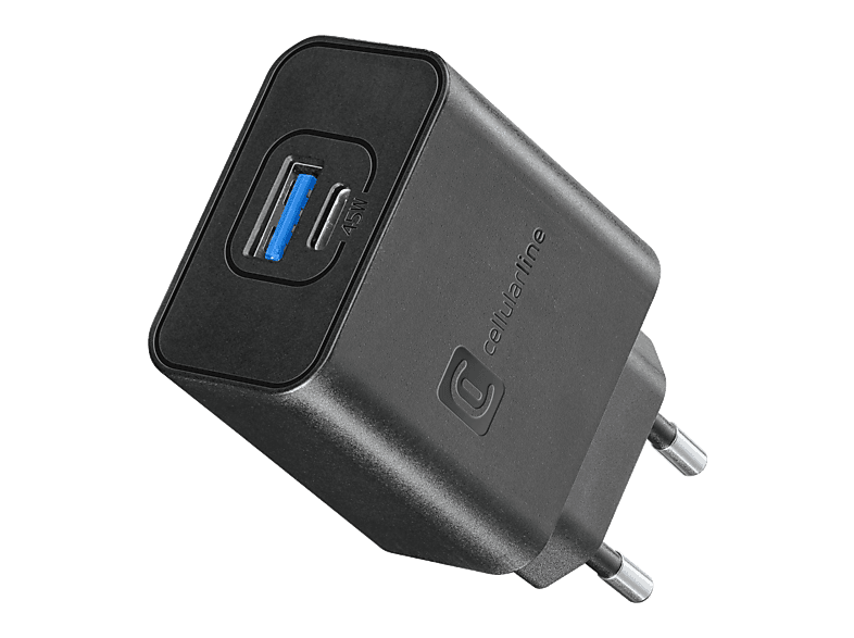 CellularLine ACHSMUSB2PD45WK Compatible con Samsung 45W Carga Rápida 1x USB y 1x USB-C Negro