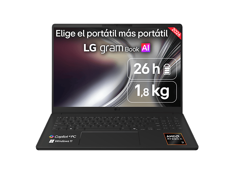 LG Gram 16U55U-G.AU85BN 16 WUXGA Copilot+ PC AMD Ryzen™ AI 7 445 50 TOPS 32GB RAM 512 GB SSD Windows 11 Home Sin cargador