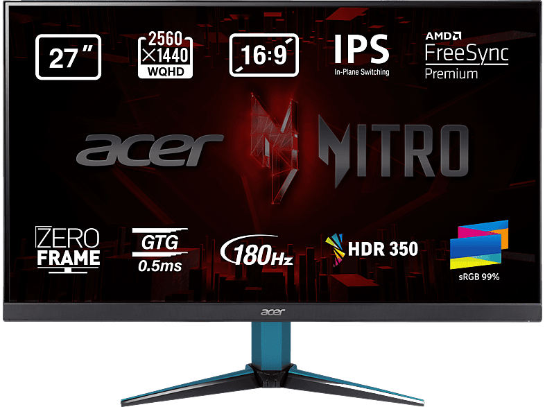 Acer Nitro VG271UM3 27 WQHD IPS 0.5 ms  180 Hz 2 x HDMI(2.0) + 1 x DP(1.2) + 2 x Altavoces FreeSync Premium Negro