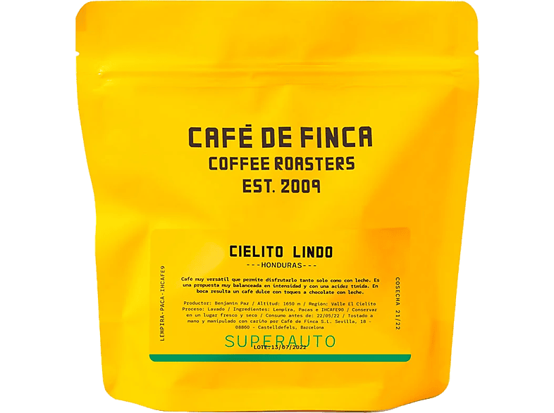 Café de Finca Honduras Cielito Lindo Lempira Catuai Bourbon y Pacas Sabor Dulce Apto para Cafeteras Superautomáticas 250 g