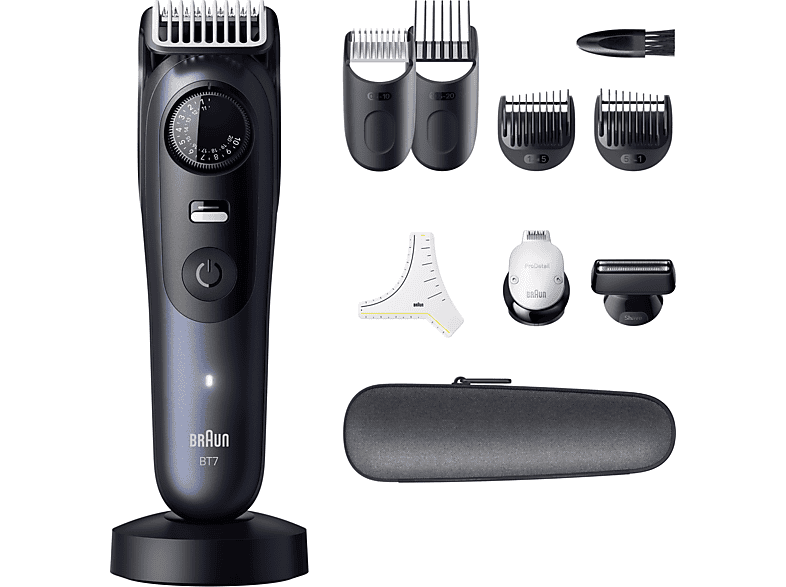 Braun Series 7 BT7540 10 accesorios para barba 40 ajustes de longitud Bloqueo de precisión Lámina ProBlade Wet&Dry Azul