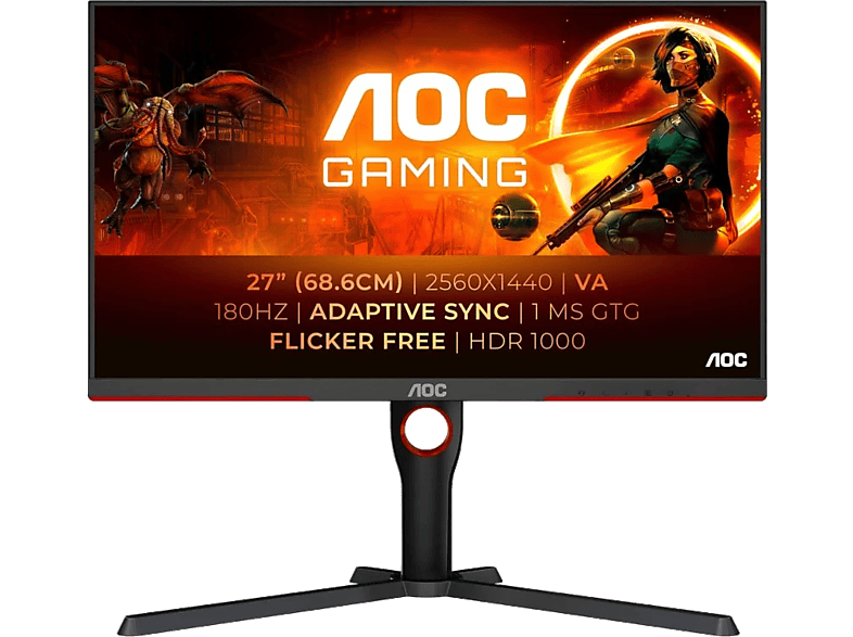 AOC Q27G3XMN/BK 27 QHD 1 ms 180 Hz 2x HDMI 1x DisplayPorts Auriculares HDR Negro Rojo