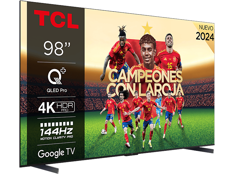 TCL 98C655 UHD 4K Quad Core Smart TV Google TV Game Master 3.0 144 Hz Dolby Atmos Brushed titanium metal front