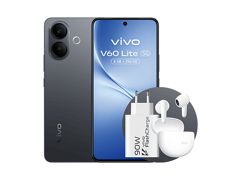 vivo V60 Lite Negro 256GB 8GB RAM 6.77 AMOLED de120Hz Dimensity 7360-Turbo 6500 mAh Incluye Cargador y Auriculares