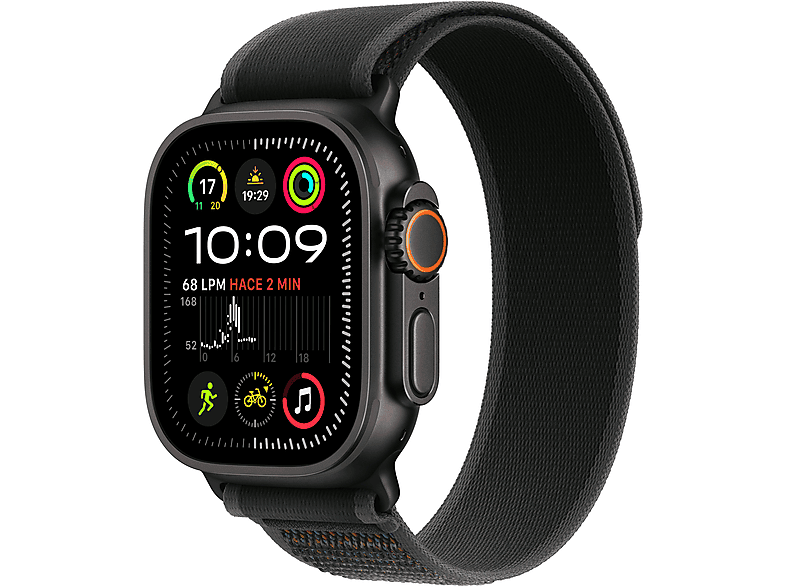Apple Watch Ultra 2 (2024) GPS + Cellular 49 mm Caja de Titanio Negro Gesto doble toque Correa Trail Loop de color Negro Talla M/L