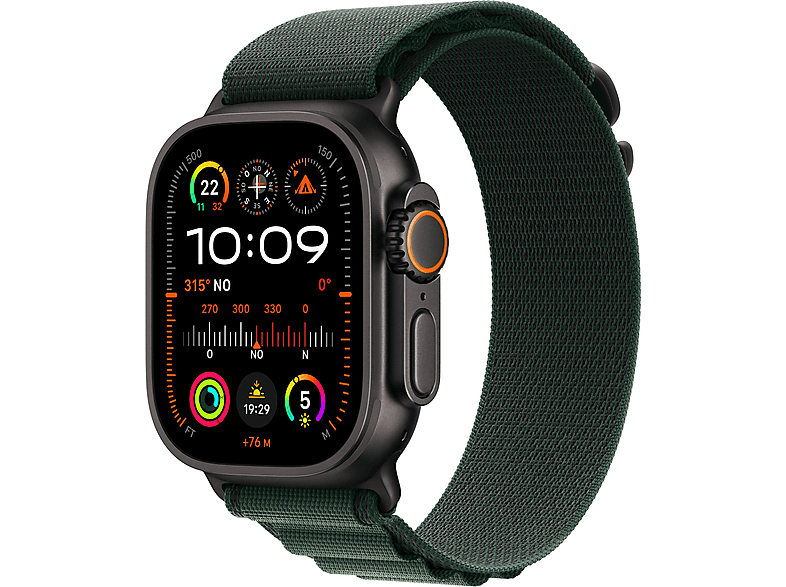 Apple Watch Ultra 2 (2024) GPS + Cellular 49 mm Caja de Titanio Negro Gesto doble toque Correa Alpine Loop de color Verde oscuro Talla S