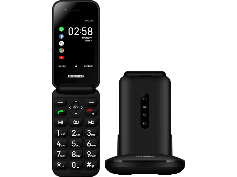Telefunken S740 Plegable Para mayores Bluetooth 512 Mbit+4 GB Pantalla 2.8 320x240 Pixeles Negro