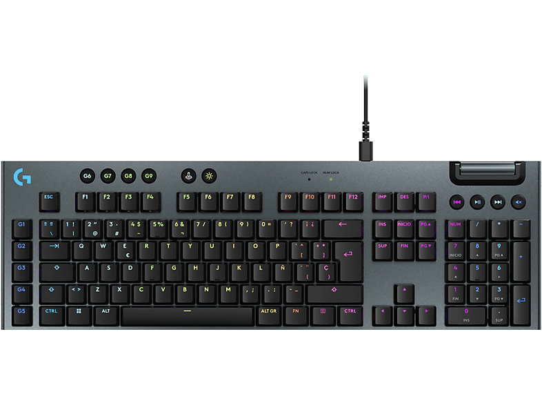 Logitech G G915 X Cable Keycontrol Teclas personalizables/PBT Interruptores mecánicos RGB Lightsync Accionamiento 1.3 mm Negro