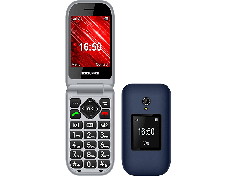 Telefunken S460 32 MB RAM 1000 mAh 2G Tarjeta SD Teclas extra grandes Botón SOS Azul